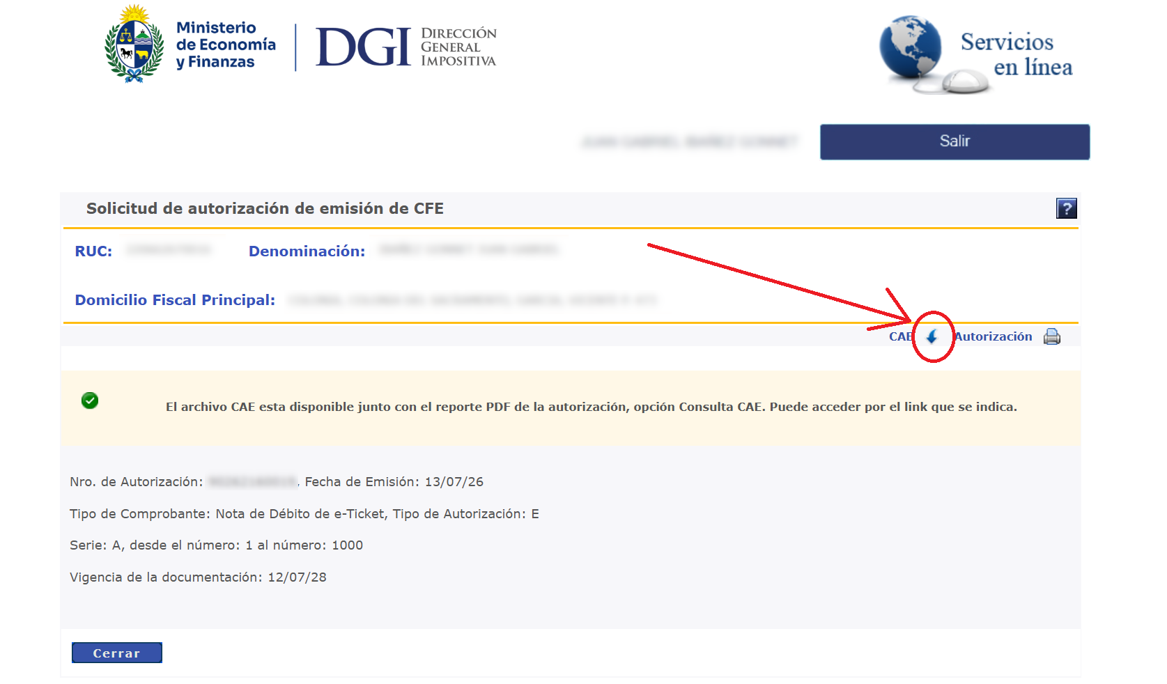 Descarga del archivo XML del CAE