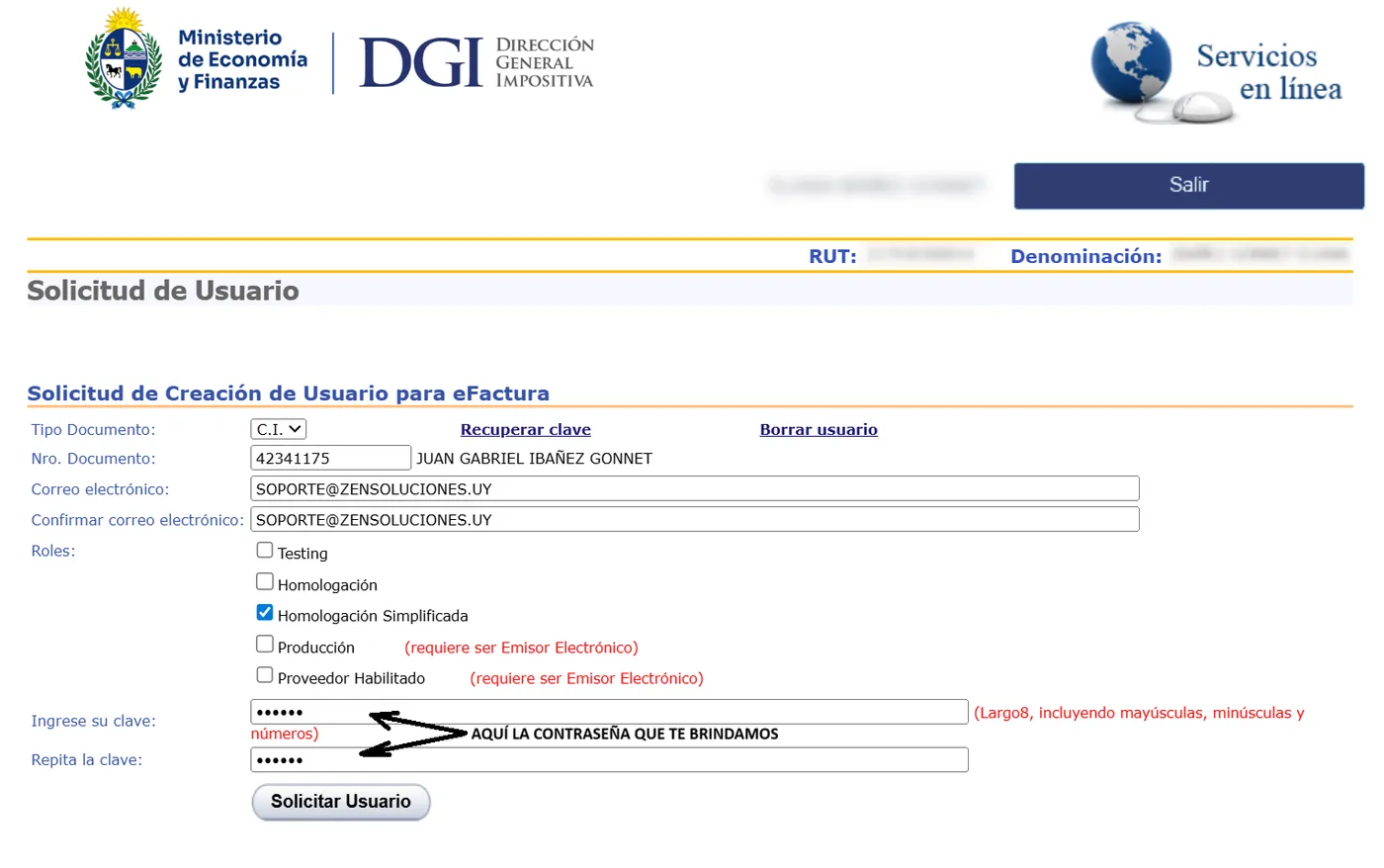 Formulario de Solicitud de Usuario completo